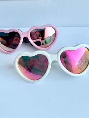 Infant Heart Sunglasses Pink White w/ Strap Baby Toddler UV Protection Shades